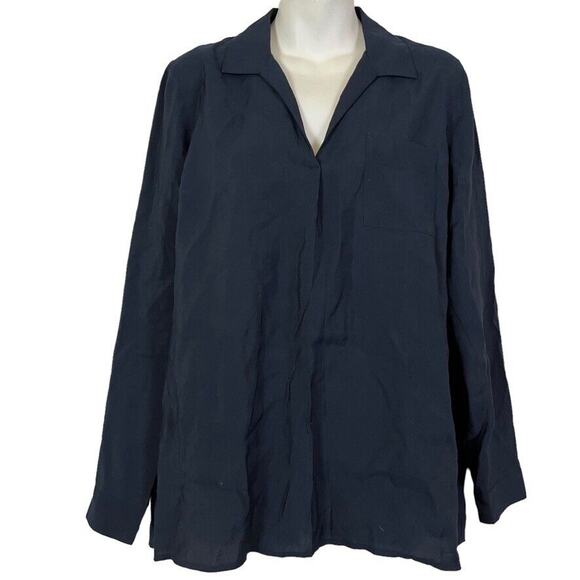 J Jill Womens Navy Blue V-Neck Collared Roll Tab Long Sleeve Tunic Top sz M - Picture 1 of 16